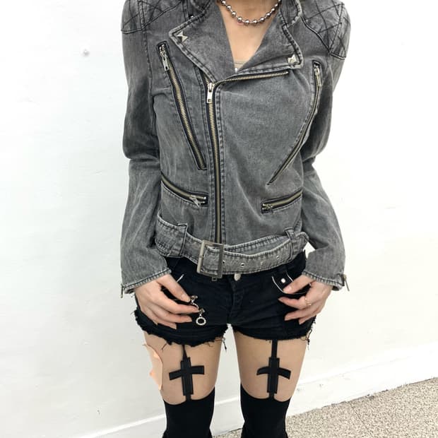 Denim multi zipper rider jacket  