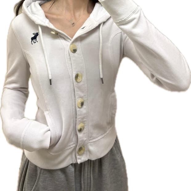 아베크롬비 버튼 후드집업 화이트 S 딱붙핏