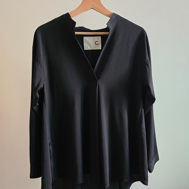 C+ Flared Black Blouse Made in Japan