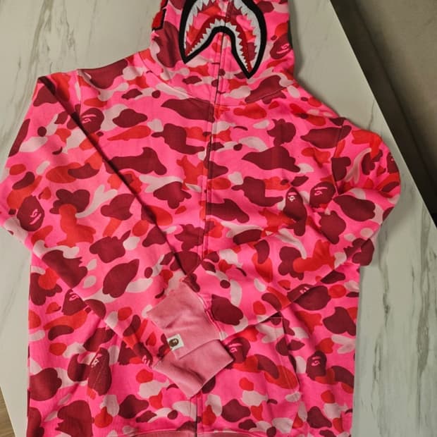 베이프 핑크 카모 샤크 후드집업