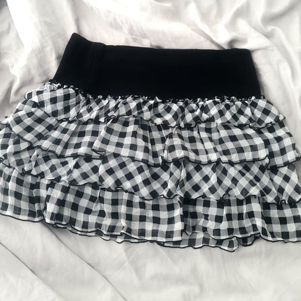 COLZA 빈티지 체크 골반 스커트