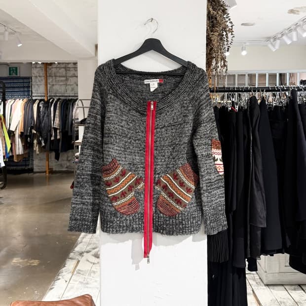 카스텔 바작 그레이 미튼 포켓 집업 가디건