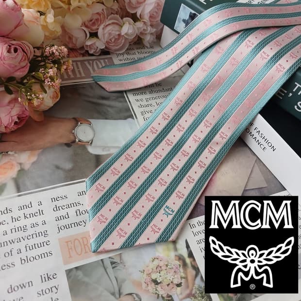 MCM 엠씨엠 넥타이 핑크 스트라이프 9.5cm A+등급 E1197