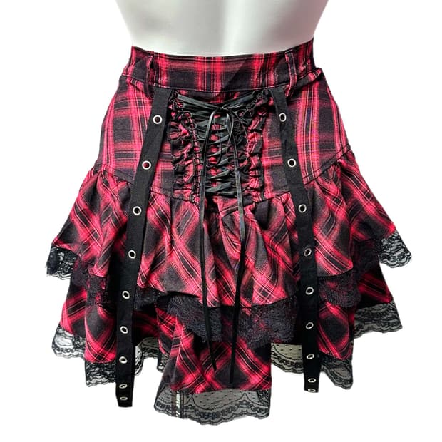 고딕 펑크 코르셋 체크 스커트