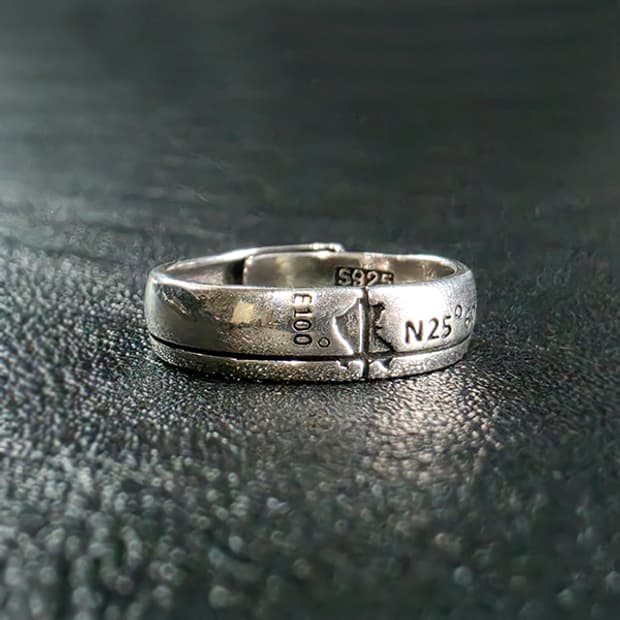 Latitude 실버 남자 엔틱 빈티지 기하학 지도 좌표 반지