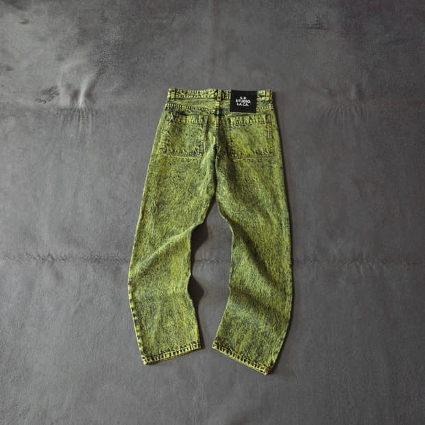 SR STUDIO LACA 테이퍼드 그린 핸드다이드 데님 팬츠 31