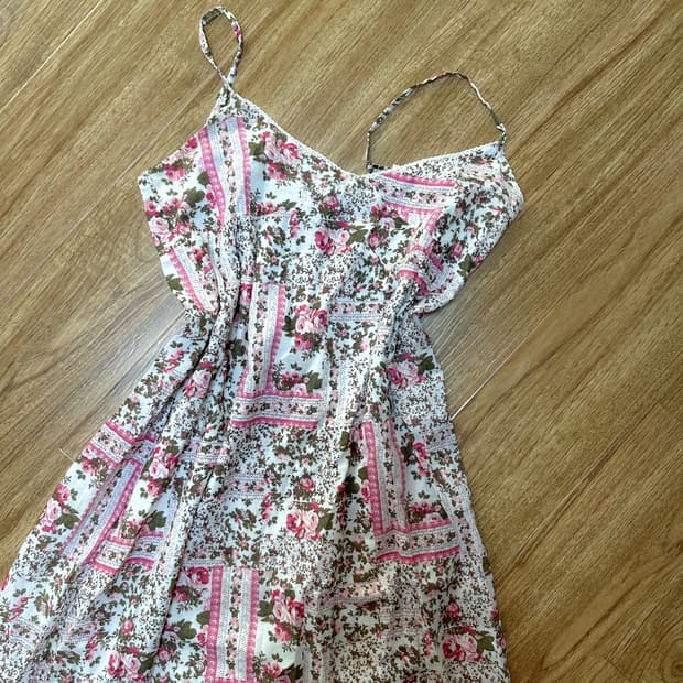 빈티지 플라워 패치워크 핑크 롱 원피스 히메갸루 로걀 라떼 모리걸 페어리