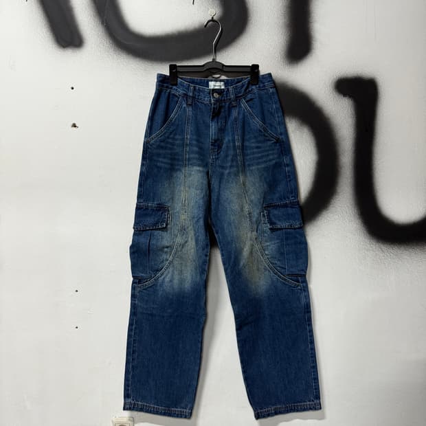VTG 빈티지 절개 디테일 벌룬핏 워싱 카고 와이드 데님 팬츠