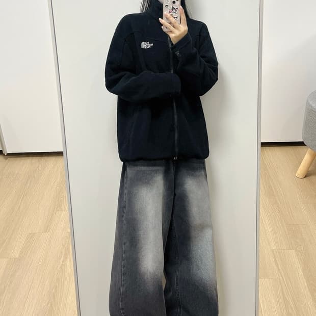 노스페이스 자수로고 블랙 뽀글이 플리스 자켓