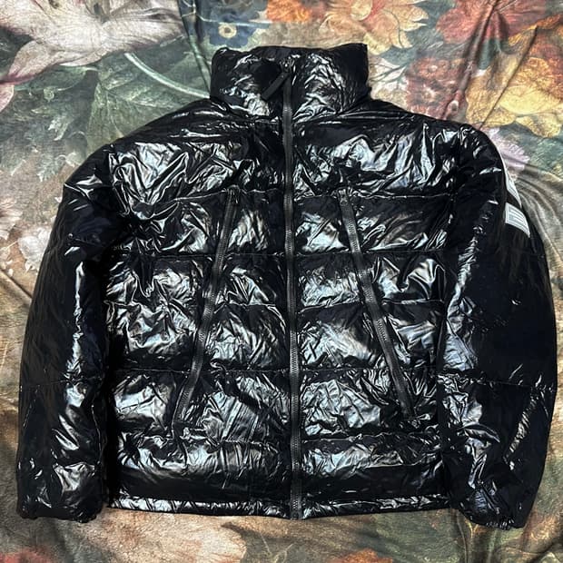 아디다스 빈티지 프라임그린 블랙유광숏패딩 XXXL