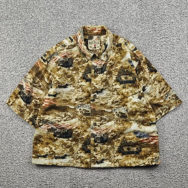 레드헤드 밀리터리 하와이안 셔츠 크롭커스텀 ( S ) / 11911