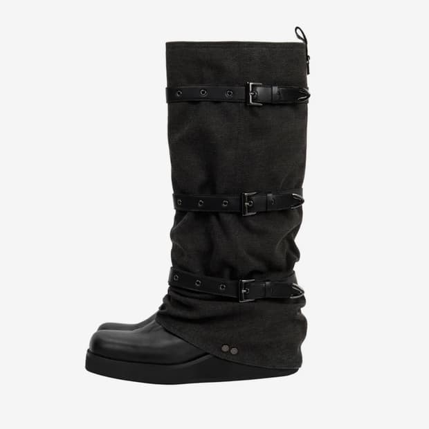 트리밍버드 Bold Wrinkled Belted Long Boots 