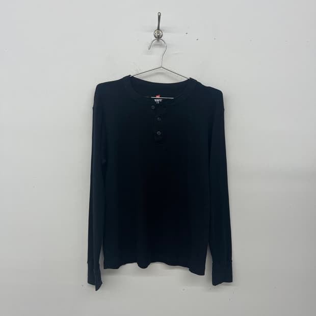 Hanes 헤인즈 긴팔 검정색 헤링본 티셔츠 여L