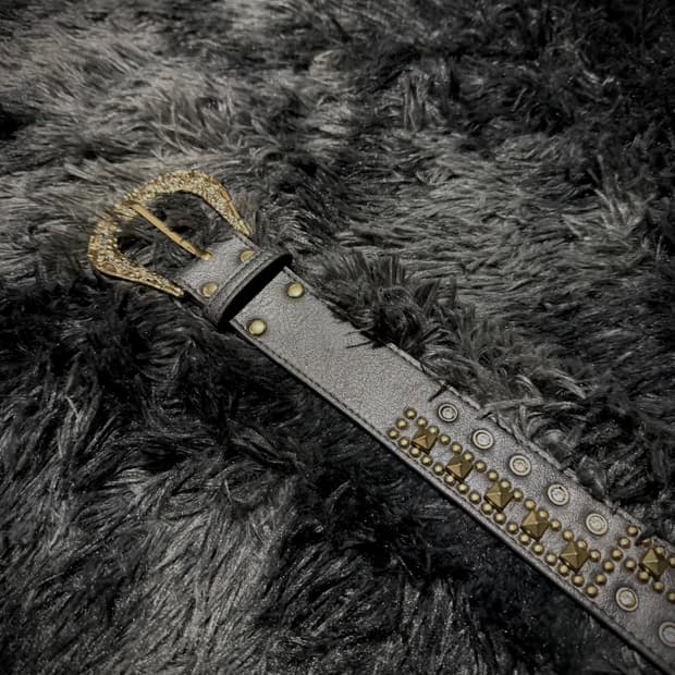 금장 벨크로 스터드  큐빅 블랙 가죽 벨트