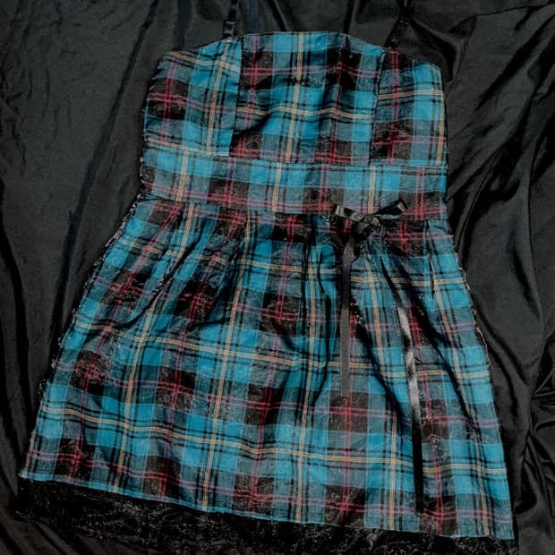 빈티지 고딕 체크 미니 원피스