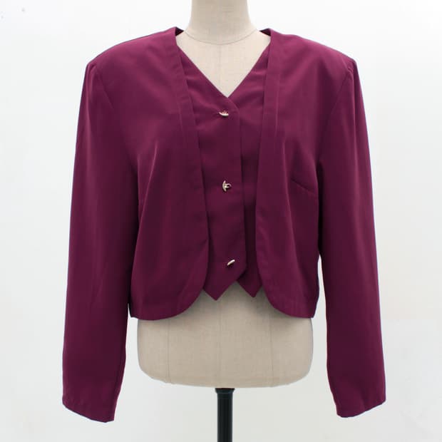 유럽 빈티지 와인 버건디 숏 자켓