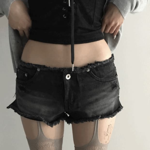 쿄이 데님 흑청 반바지 M