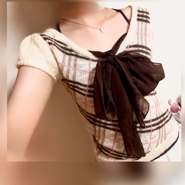 세트) 라떼갸루 빈티지 버버리 블루라벨 체크 반팔 니트 히메갸루 stc