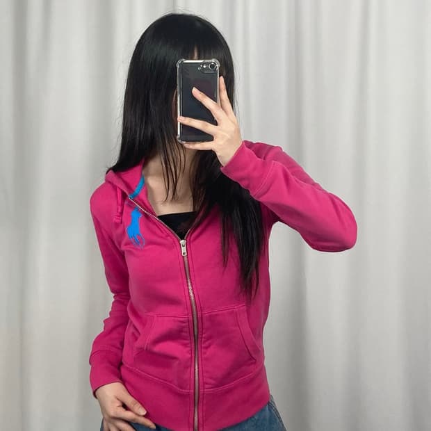 폴로 빅포니 핑크 후드집업