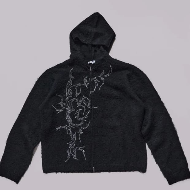 제이디드 런던 스크래치 모헤어 후드 집업 블랙