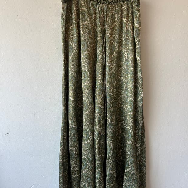 자라 여성 카키 에스닉패턴 롱스커트 실키스커트