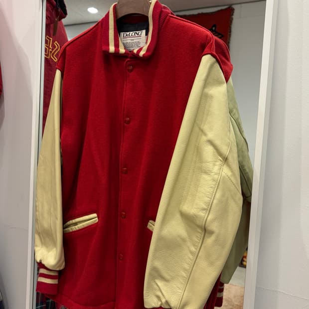 90s Delong 리얼레더 울 바시티 자켓 (made in USA)