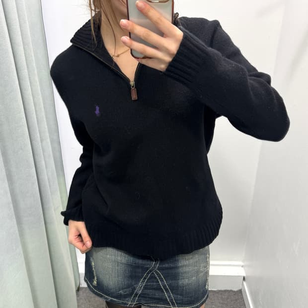 폴로 블랙 반집업 울니트