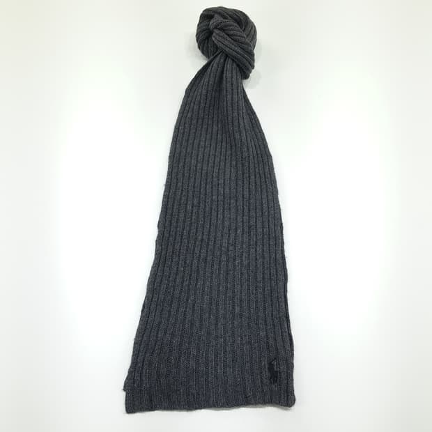 MX341 폴로 랄프로렌 그레이 리브드 램스울 니트 목도리 머플러