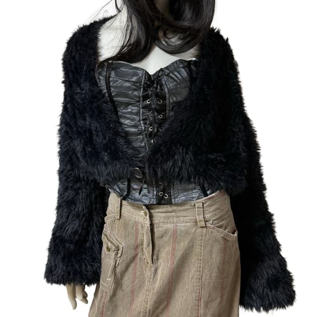 빈티지 퍼 볼레로 가디건