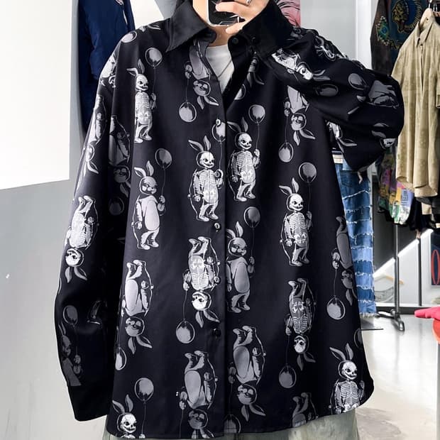 드럭 허니 제팬 스컬 래빗 펑크 셔츠