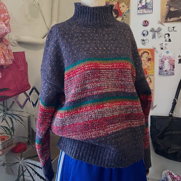 멀티컬러 하이넥 니트 [무배]