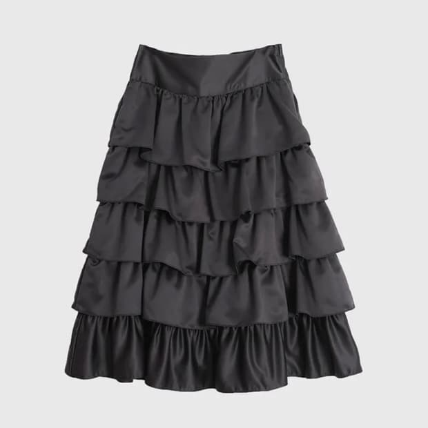 999휴머니티 새틴 러플 스커트 블랙 