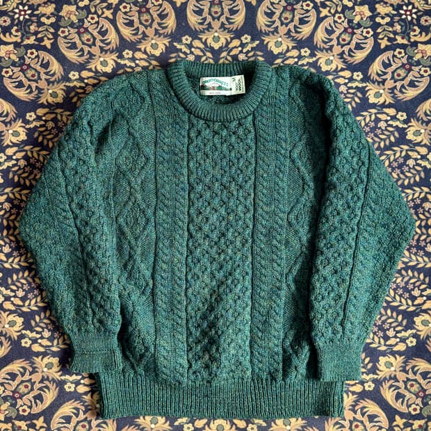 아란 크래프트 피셔맨 스웨터 틸 그린
