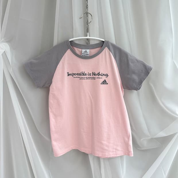 Adidas pink grey raglan t-shitt