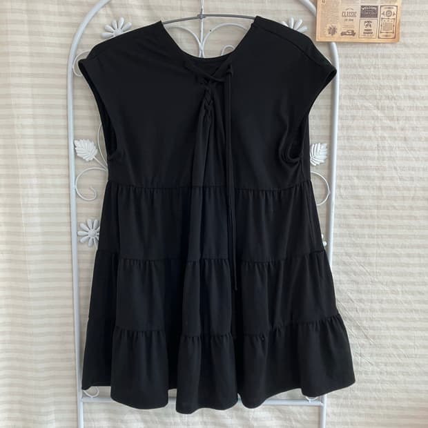 빈티지 블랙 셔링 리본 나시890 y2k 스트릿 모리 갸루 일본빈티지 펑