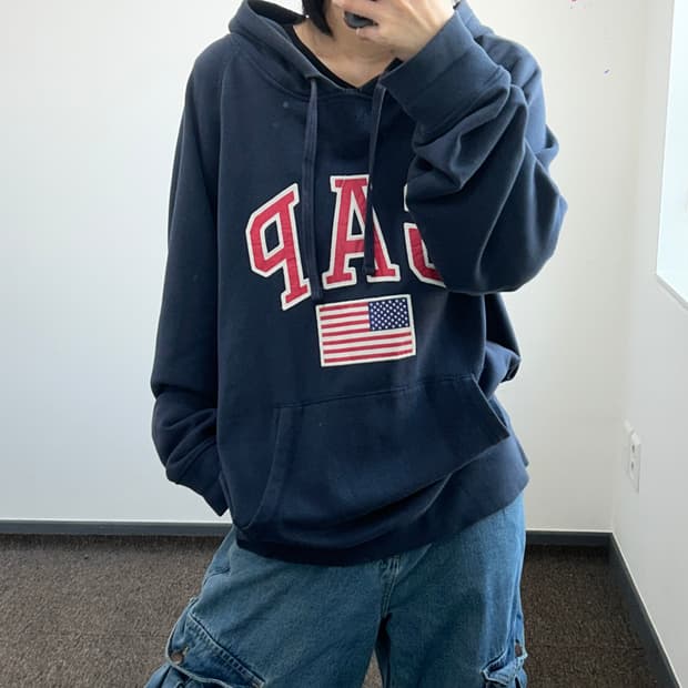 Gap 갭 레드로고 성조기 네이비 후드티