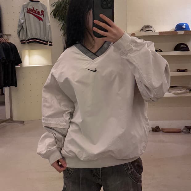 90s 나이키 센터 스우시 박시핏 우븐 웜업 U30