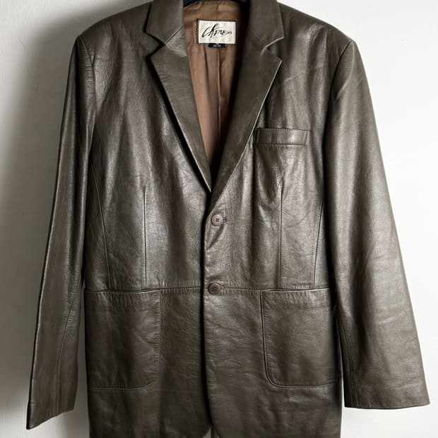 Vintage Sheepskin Leather Blazer Jacket