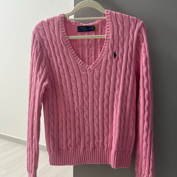 폴로 핑크 니트 브이넥