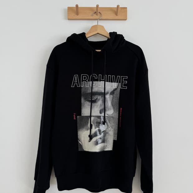 준지 아카이브 프린팅 코튼 후드티 블랙