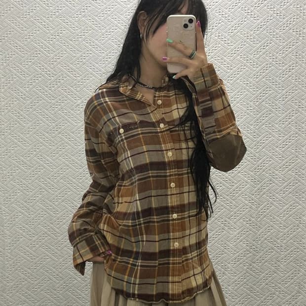 폴로 랄프로렌 올드스쿨 엘보패치 체크 셔츠 L C06597