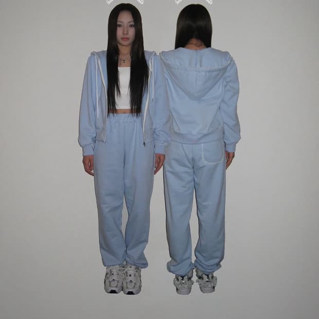 오모모 릴리 후드집업 바지 셋업 하늘색 omomo