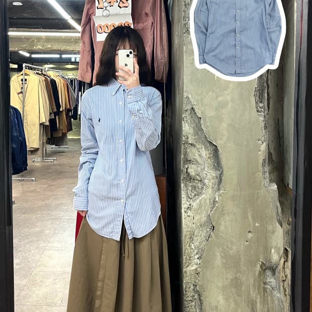 폴로 랄프로렌 스트라이프 셔츠 스카이블루 XS #csz3046 