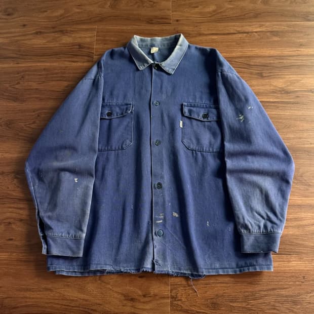 [2XL]90's 빈티지 썬페이딩 프렌치 워크셔츠