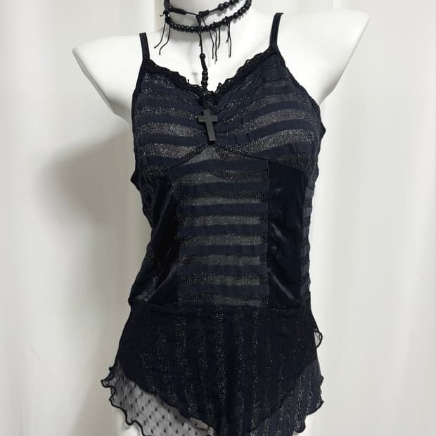 Stripe frill sleeveless