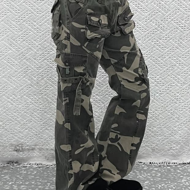 빈티지 스트릿 펑크 밀리터리 카모플라주 카고팬츠 L C10408