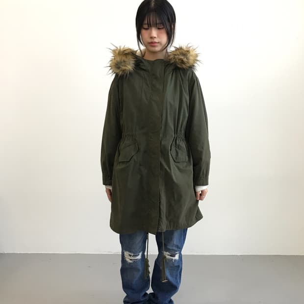  GLOBAL WORK Fur Hood Parka Olive