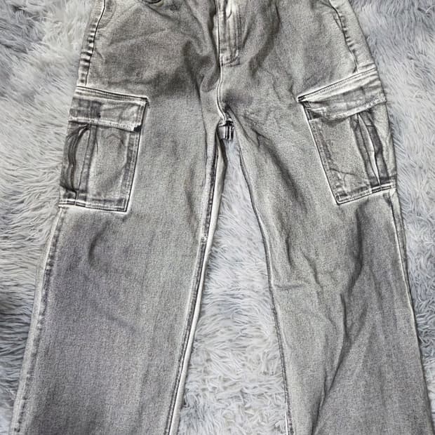 웰덜 그레이 워싱 카고 데님 팬츠