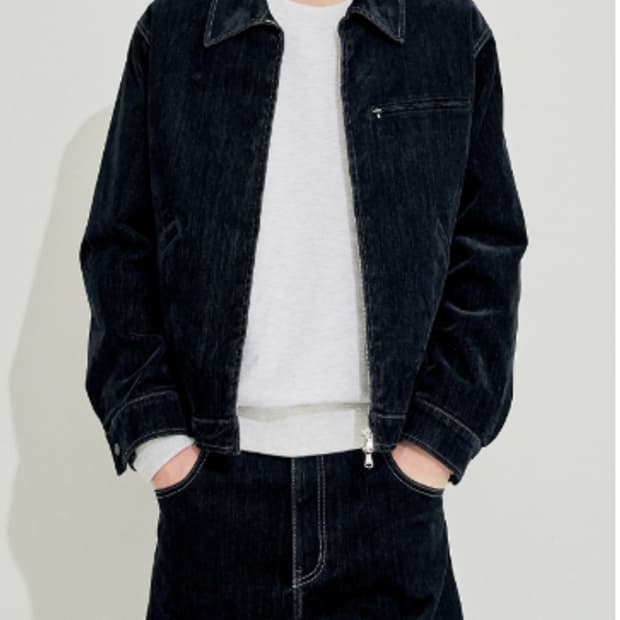 [거의 새것] 시스템옴므 벨벳 블로킹 데님 블루종 자켓