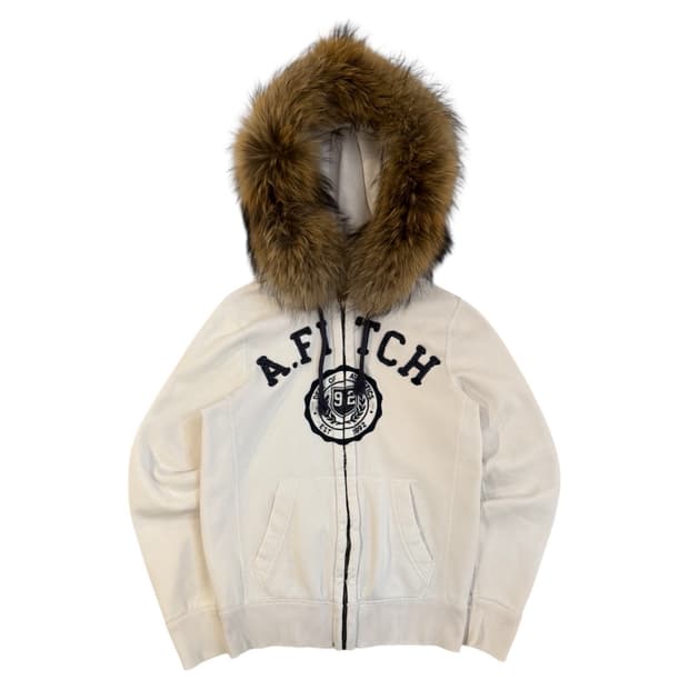 아베크롬비 y2k 울프죠 퍼 후드집업 화이트